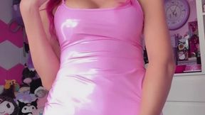 oiled BIG TITS trans strokes her HUGE COCK with fleshlight