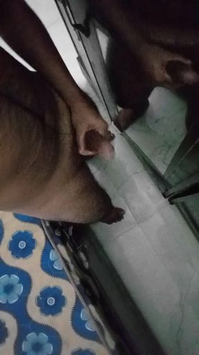 Oiling my big dick in the bedroom and masturbating Infront of mirror