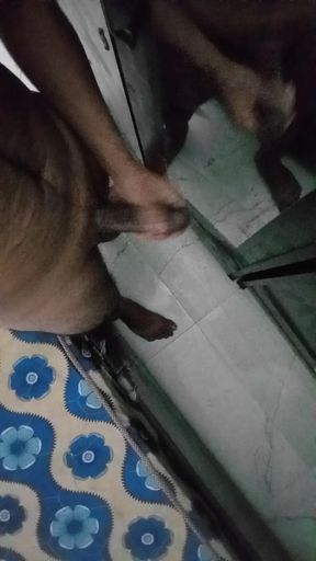 Oiling my big dick in the bedroom and masturbating Infront of mirror