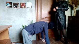 Mistress trains her slave to drink urine from a bowl