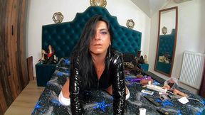 horny pvc dress solo. white stiletto boots, pussy slaps and dildo ride preview