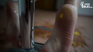 I'll crush fruits and you'll lick it off of my feet! (BIG feet, foot tease, POV foot worship, soles)