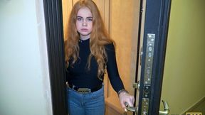 Debt4k. Redheaded minx fails to duck punishment, pay the debt by spreading her legs.