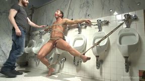 College Jock Gets a Crash Course in Edging While Bound to the Urinals