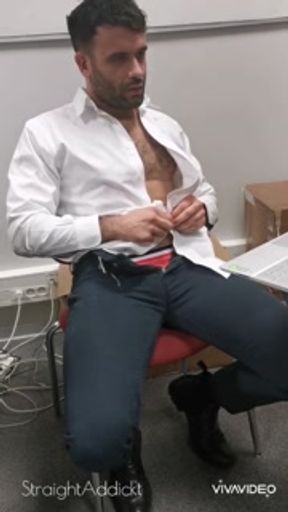 Spy on this horny straight guy having a discreet wank at the office! and surprise him after he nuts.
