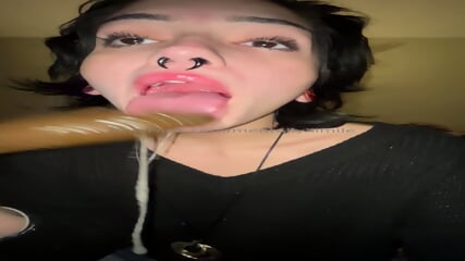 POV sloppy dildo blowjob