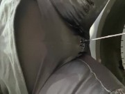 Desperate leggings pee while pumping fuel