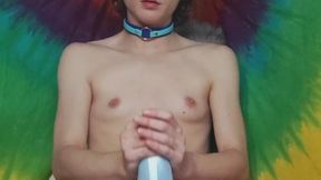 ftm puppyboy takes a huge knotted dildo for the first time