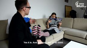Teacher-student foot worship session