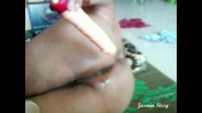 Jasmin Tgirl Shemale Femboy Transgender Driving Big Dildo Toy Ladyboy Playing with Vibrator Toy in Big Chocolaty ASS