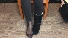 Student 18+ Girl Show Nylon Socks, Boots And Foot After Study