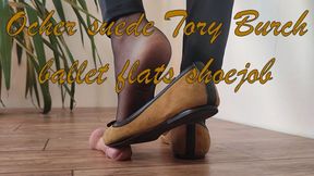 Ocher suede Tory Burch ballet flats: shoejob, cock crush, trampling cbt 1080