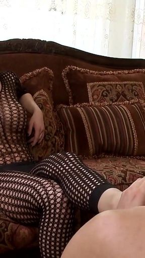 Muscular Guy in Collar Gets Dominated by Woman in Fishnets and Heels