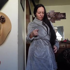 Straddled Fuzzy Robe Tease