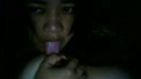 Amateur Filipina webcam brunette was shy but flashed a bit of her boobs