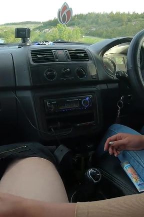 Risky Car Handjob Near the Road