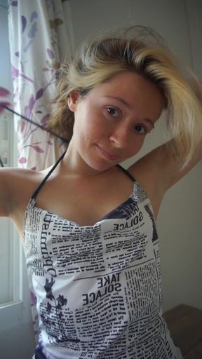 Cute 4'11" girl next door teasing in her room