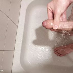 Playing with bick cock in shower