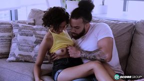 Short Latina gets slammed by tall stud with large black cock