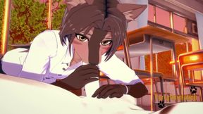 Furry yaoi dog takes deep throaty horse yiff and creampie
