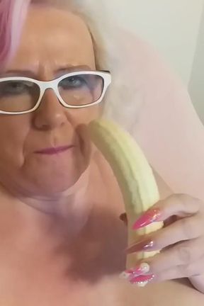 Horny Granny Sucks and Fucks a Banana