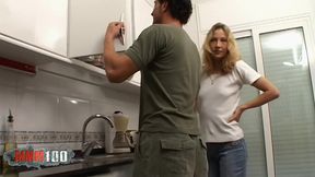 beautiful blonde lady margaux gets her ass fucked good in the kitchen