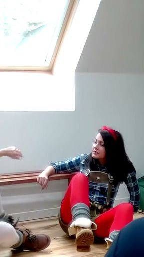 Carla's Tits Jiggle As Bryoni Teases In Tight Lederhosen!   Clip 1