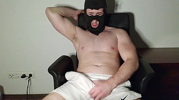 Hot Masked Guy with Armpit Hair and Muscular Legs Moans While Jerking Off!
