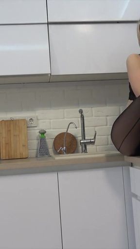 Must-see moment from &quot;Hippie Blonde In The Kitchen Rubbing Her Pantyhosed Pussy&quot;