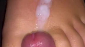 I jerk off with my foot, rub my dick on her toes, cum on her feet! PHOTO AT THE END!
