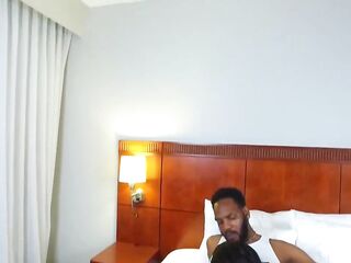 Black sweetheart with glasses and her fresh lover went to a hotel room to have steamy sex