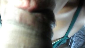 Sexy busty brunette MILF sucks friend's big cock