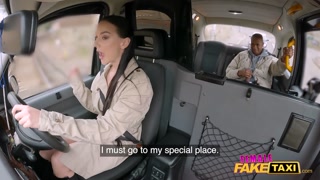 Female Fake Taxi Lady Gang gets a ride on a big black cock in a red thong