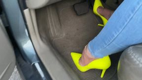 Mimi Cranks and Floods the Volvo in Yellow Pumps and Barefoot