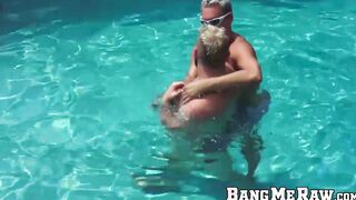 Studs fucking bareback after having fun at the pool