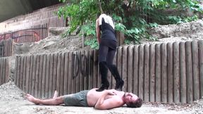 High heels trampling practice outdoors