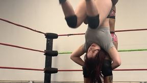3 way women’s wrestling match , Piledrivers, slams and submissions