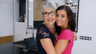 Brunette babe seduced by grandma into steamy lesbian encounter