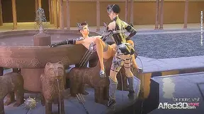 Futanari warrior queen fucking a big tits babe in a 3d animation