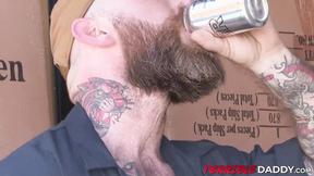 ”Sexy bearded hunk Donnie Argento mouth filled with warm cum”