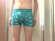 Desperate College Twink Peeing in his Turquoise AE Boxer Briefs