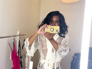 Watch Throughout Transparent Robe Try On Haul in Fitting Room.