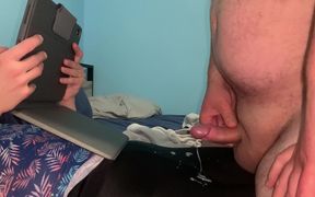 I jerk off and I cum on my girlfriend&#039;s black leggings