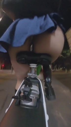 Public exposure on bike in public showing butt plug   Clip 1
