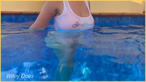 Wifey Tight White Shirt in the Pool Braless