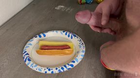 Hung Muscle Bull Drowns Hot Dog in 5 Gushing Ropes