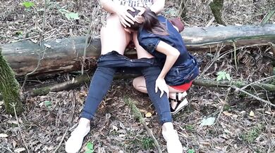 Brunette big tits screaming on log while I lick her to a cumming mouthful