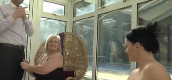 GILF Threesome in Black Stockings