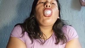 Testing my liquid lipstick with bubble gum