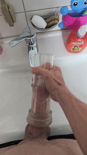 Full View Stroking My Hard Cock in a Clear Fleshlight Stroker!